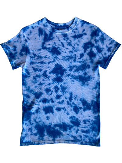 Size Small, blue and white tie-dye pattern short sleeve t-shirt.